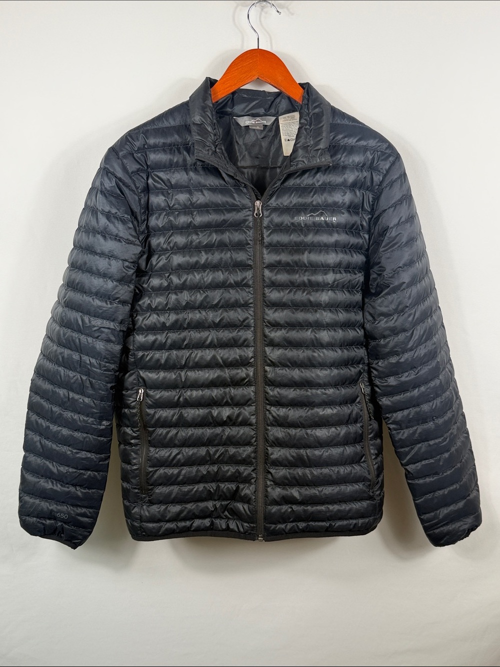 Eddie Bauer EB650 Down Filled Black Packable Quilted Puffer Jacket Mens Size S